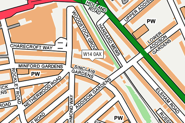 W14 0AX map - OS OpenMap – Local (Ordnance Survey)