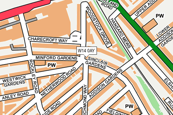 W14 0AY map - OS OpenMap – Local (Ordnance Survey)