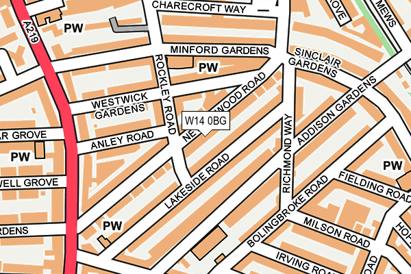 W14 0BG map - OS OpenMap – Local (Ordnance Survey)