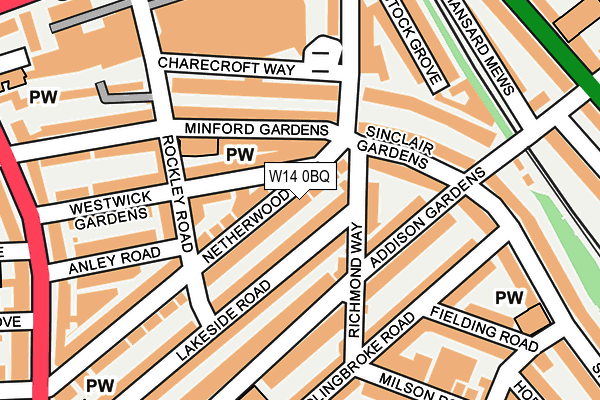 W14 0BQ map - OS OpenMap – Local (Ordnance Survey)