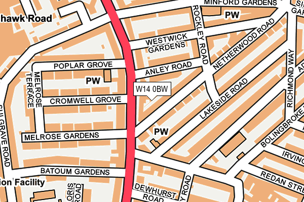 W14 0BW map - OS OpenMap – Local (Ordnance Survey)