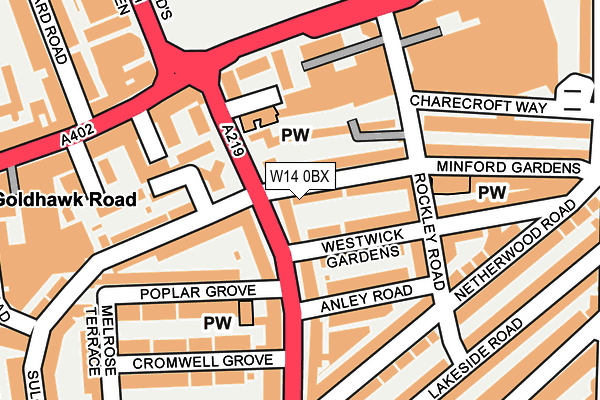 W14 0BX map - OS OpenMap – Local (Ordnance Survey)