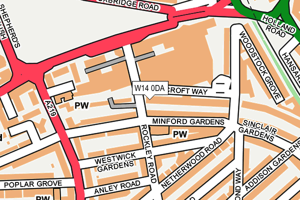 W14 0DA map - OS OpenMap – Local (Ordnance Survey)