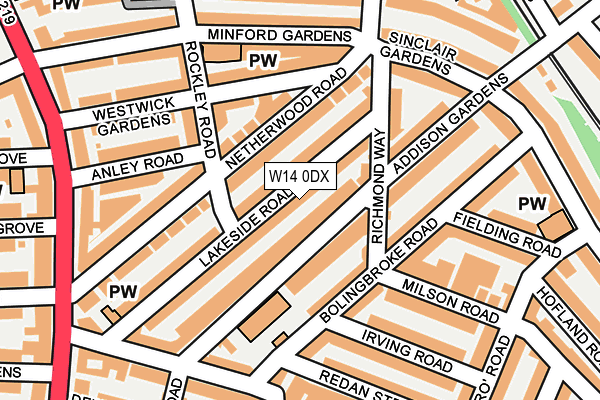 W14 0DX map - OS OpenMap – Local (Ordnance Survey)