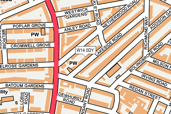 W14 0DY map - OS OpenMap – Local (Ordnance Survey)