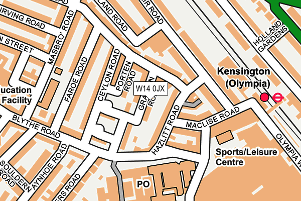 W14 0JX map - OS OpenMap – Local (Ordnance Survey)