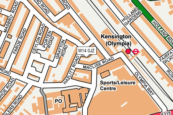 W14 0JZ map - OS OpenMap – Local (Ordnance Survey)