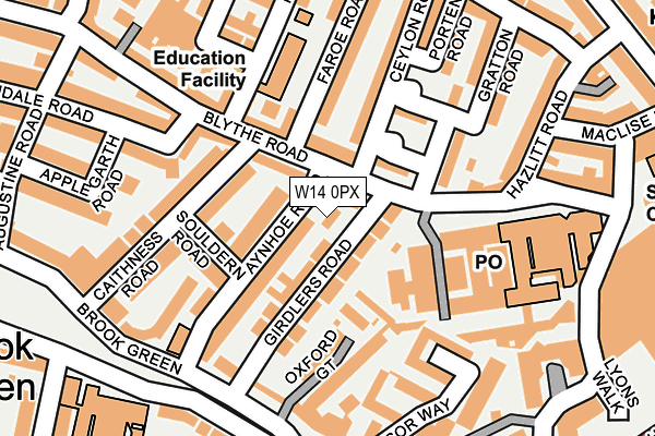 W14 0PX map - OS OpenMap – Local (Ordnance Survey)