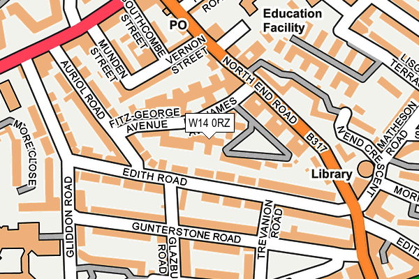 W14 0RZ map - OS OpenMap – Local (Ordnance Survey)