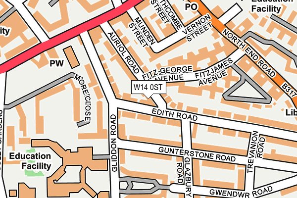 W14 0ST map - OS OpenMap – Local (Ordnance Survey)