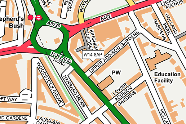 W14 8AP map - OS OpenMap – Local (Ordnance Survey)