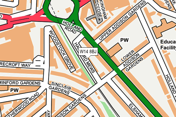 W14 8BJ map - OS OpenMap – Local (Ordnance Survey)