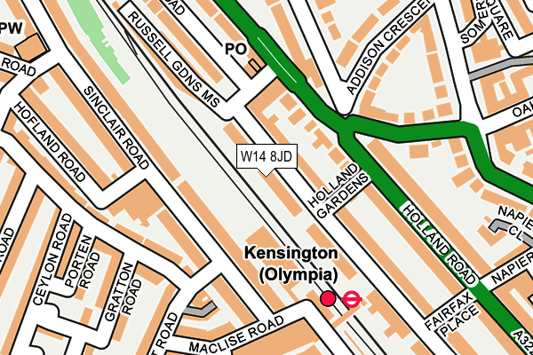 W14 8JD map - OS OpenMap – Local (Ordnance Survey)