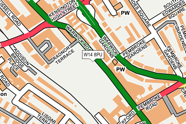 W14 8PU map - OS OpenMap – Local (Ordnance Survey)