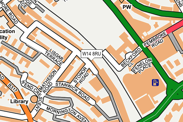 W14 8RU map - OS OpenMap – Local (Ordnance Survey)