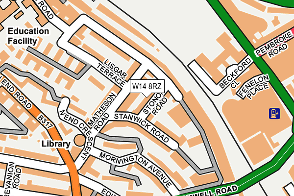 W14 8RZ map - OS OpenMap – Local (Ordnance Survey)