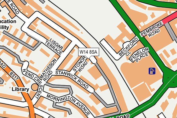 W14 8SA map - OS OpenMap – Local (Ordnance Survey)