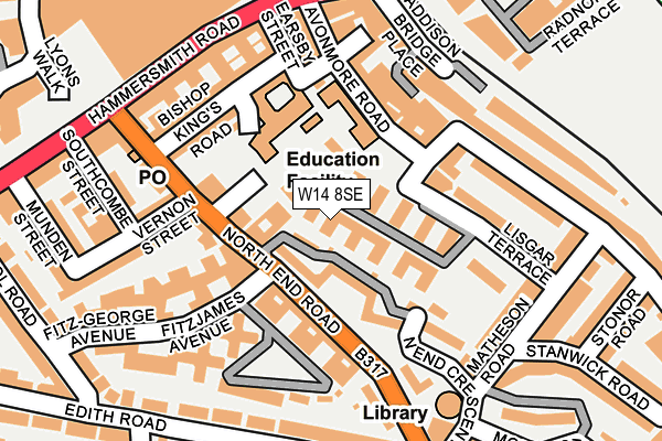 W14 8SE map - OS OpenMap – Local (Ordnance Survey)