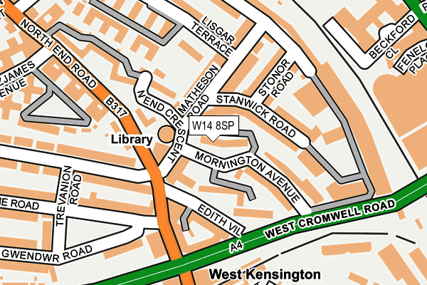 W14 8SP map - OS OpenMap – Local (Ordnance Survey)