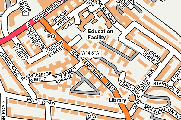 W14 8TA map - OS OpenMap – Local (Ordnance Survey)