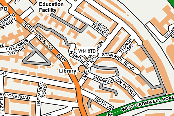 W14 8TD map - OS OpenMap – Local (Ordnance Survey)