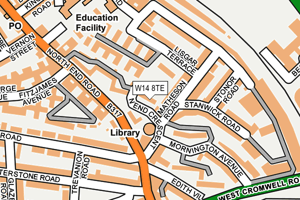 W14 8TE map - OS OpenMap – Local (Ordnance Survey)