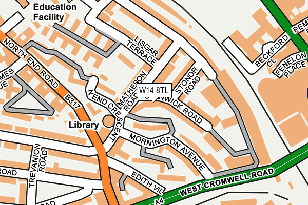 W14 8TL map - OS OpenMap – Local (Ordnance Survey)