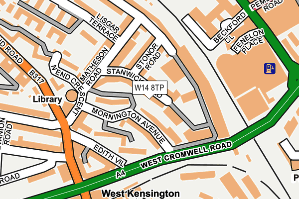 W14 8TP map - OS OpenMap – Local (Ordnance Survey)