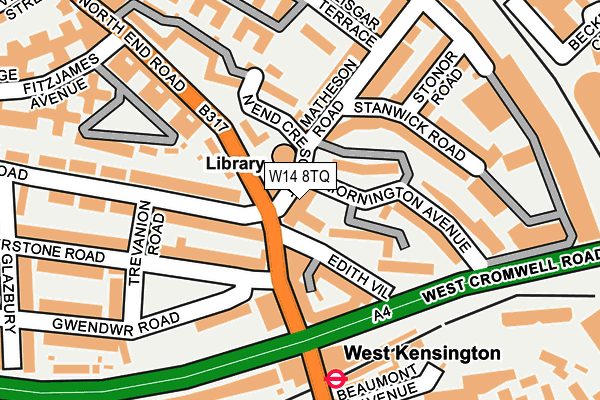 W14 8TQ map - OS OpenMap – Local (Ordnance Survey)