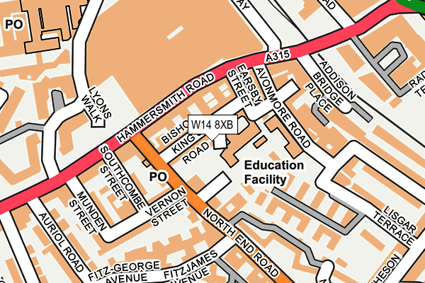 W14 8XB map - OS OpenMap – Local (Ordnance Survey)