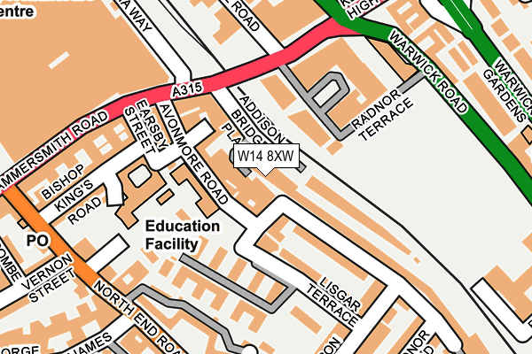 W14 8XW map - OS OpenMap – Local (Ordnance Survey)