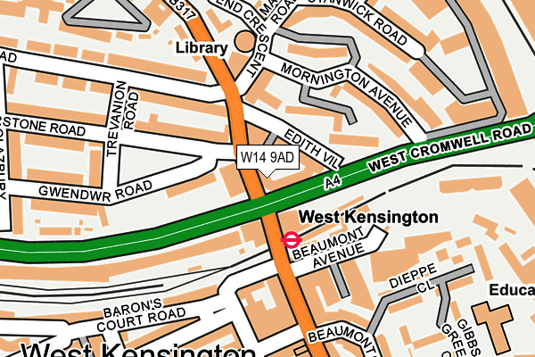 W14 9AD map - OS OpenMap – Local (Ordnance Survey)