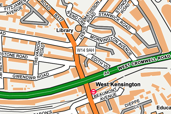 W14 9AH map - OS OpenMap – Local (Ordnance Survey)