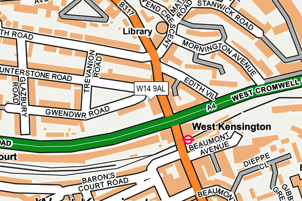 W14 9AL map - OS OpenMap – Local (Ordnance Survey)