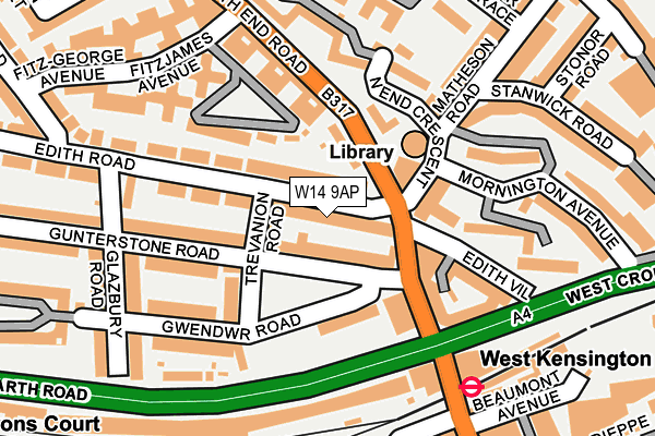 W14 9AP map - OS OpenMap – Local (Ordnance Survey)