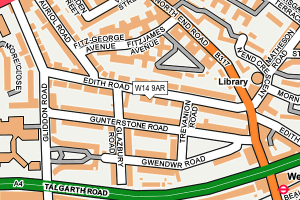 W14 9AR map - OS OpenMap – Local (Ordnance Survey)