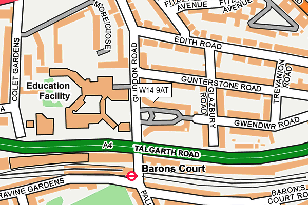 W14 9AT map - OS OpenMap – Local (Ordnance Survey)