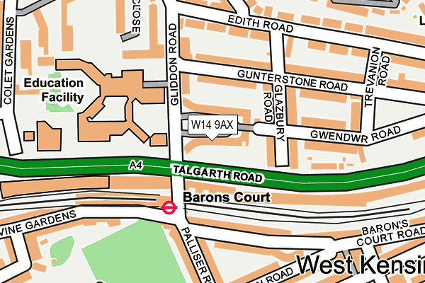 W14 9AX map - OS OpenMap – Local (Ordnance Survey)