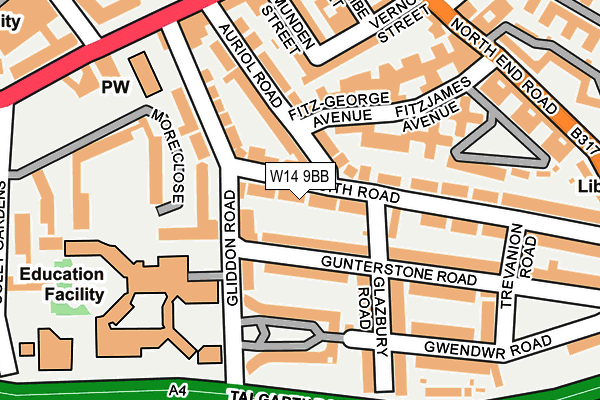 W14 9BB map - OS OpenMap – Local (Ordnance Survey)