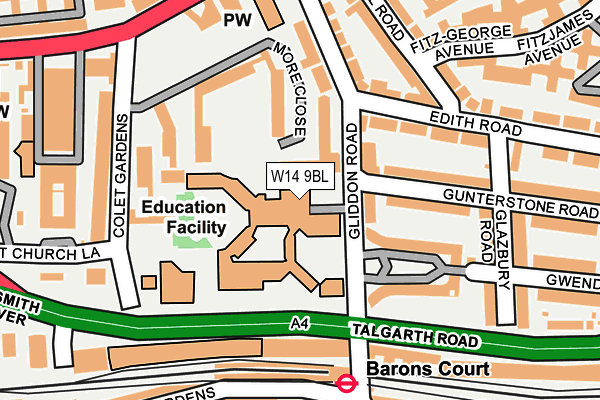 W14 9BL map - OS OpenMap – Local (Ordnance Survey)