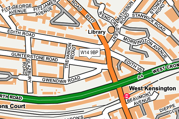 W14 9BP map - OS OpenMap – Local (Ordnance Survey)