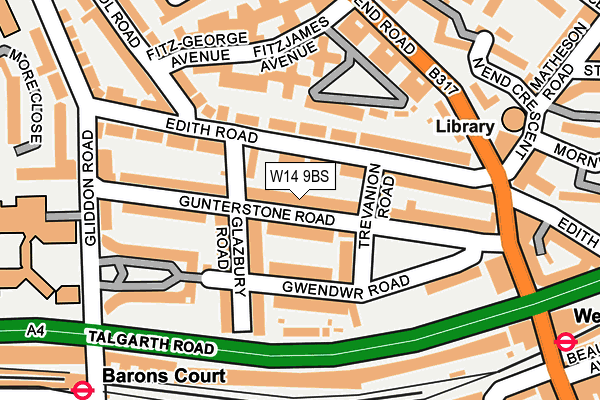 W14 9BS map - OS OpenMap – Local (Ordnance Survey)