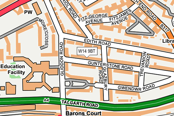 W14 9BT map - OS OpenMap – Local (Ordnance Survey)