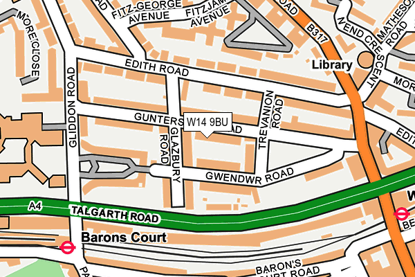 W14 9BU map - OS OpenMap – Local (Ordnance Survey)