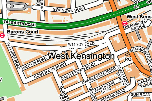 W14 9DY map - OS OpenMap – Local (Ordnance Survey)