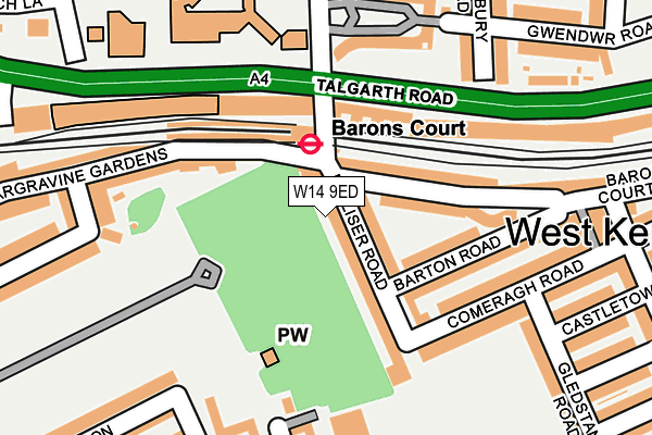 W14 9ED map - OS OpenMap – Local (Ordnance Survey)