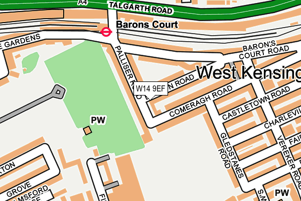 W14 9EF map - OS OpenMap – Local (Ordnance Survey)