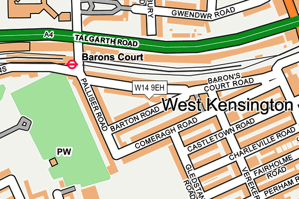 W14 9EH map - OS OpenMap – Local (Ordnance Survey)