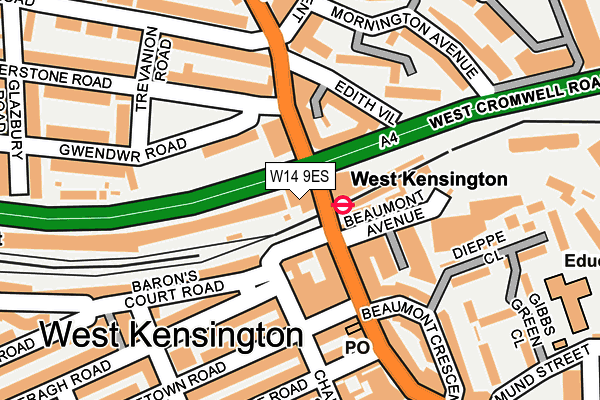 W14 9ES map - OS OpenMap – Local (Ordnance Survey)