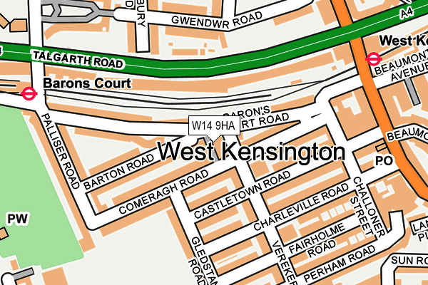 W14 9HA map - OS OpenMap – Local (Ordnance Survey)